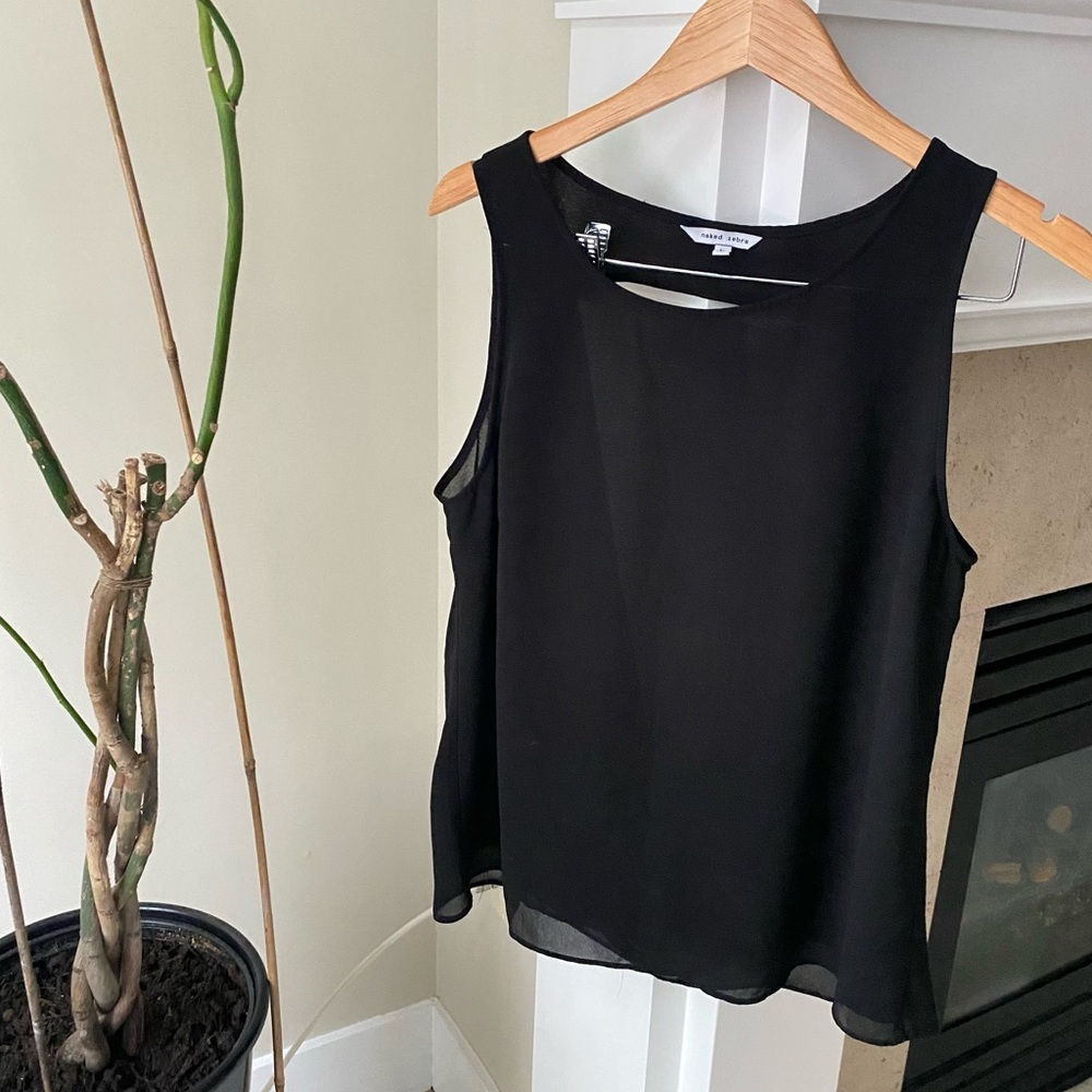 NAKED ZEBRA Black Open Back Scoopneck Tank Top Blouse